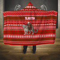Tajikistan Christmas Hooded Blanket with Santa Riding Snow Leopard National Emblem and Red Holiday Pattern - Wonder Print Shop