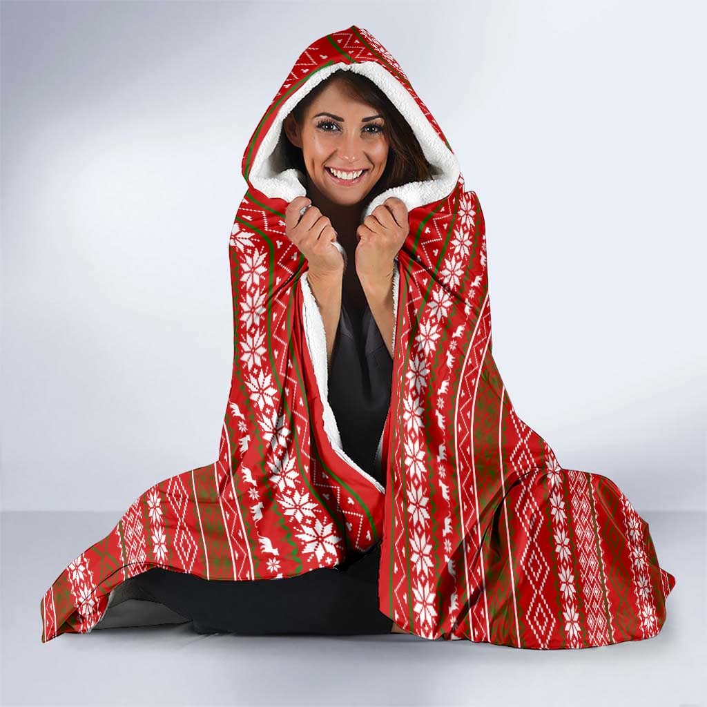Tajikistan Christmas Hooded Blanket with Santa Riding Snow Leopard National Emblem and Red Holiday Pattern - Wonder Print Shop