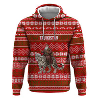 Tajikistan Christmas Hoodie with Santa Riding Snow Leopard National Emblem and Red Holiday Pattern - Wonder Print Shop