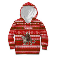 Tajikistan Christmas Kid Hoodie with Santa Riding Snow Leopard National Emblem and Red Holiday Pattern - Wonder Print Shop