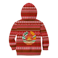 Tajikistan Christmas Kid Hoodie with Santa Riding Snow Leopard National Emblem and Red Holiday Pattern - Wonder Print Shop