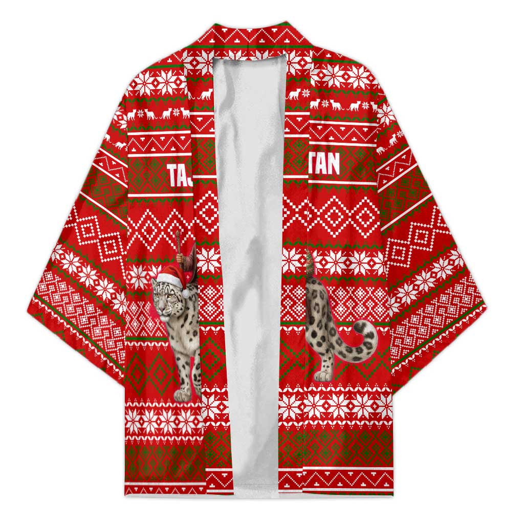 Tajikistan Christmas Kimono with Santa Riding Snow Leopard National Emblem and Red Holiday Pattern - Wonder Print Shop