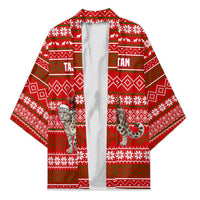 Tajikistan Christmas Kimono with Santa Riding Snow Leopard National Emblem and Red Holiday Pattern - Wonder Print Shop