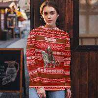 Tajikistan Christmas Ugly Christmas Sweater with Santa Riding Snow Leopard National Emblem and Red Holiday Pattern - Wonder Print Shop