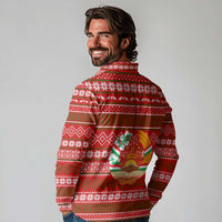 Tajikistan Christmas Long Sleeve Polo Shirt with Santa Riding Snow Leopard National Emblem and Red Holiday Pattern - Wonder Print Shop