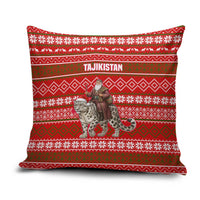 Tajikistan Christmas Pillow Cover with Santa Riding Snow Leopard National Emblem and Red Holiday Pattern - Wonder Print Shop