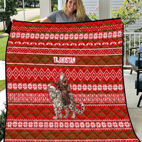 Tajikistan Christmas Quilt with Santa Riding Snow Leopard National Emblem and Red Holiday Pattern - Wonder Print Shop