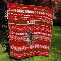 Tajikistan Christmas Quilt with Santa Riding Snow Leopard National Emblem and Red Holiday Pattern - Wonder Print Shop