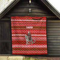 Tajikistan Christmas Quilt with Santa Riding Snow Leopard National Emblem and Red Holiday Pattern - Wonder Print Shop