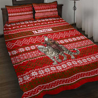 Tajikistan Christmas Quilt Bed Set with Santa Riding Snow Leopard National Emblem and Red Holiday Pattern - Wonder Print Shop