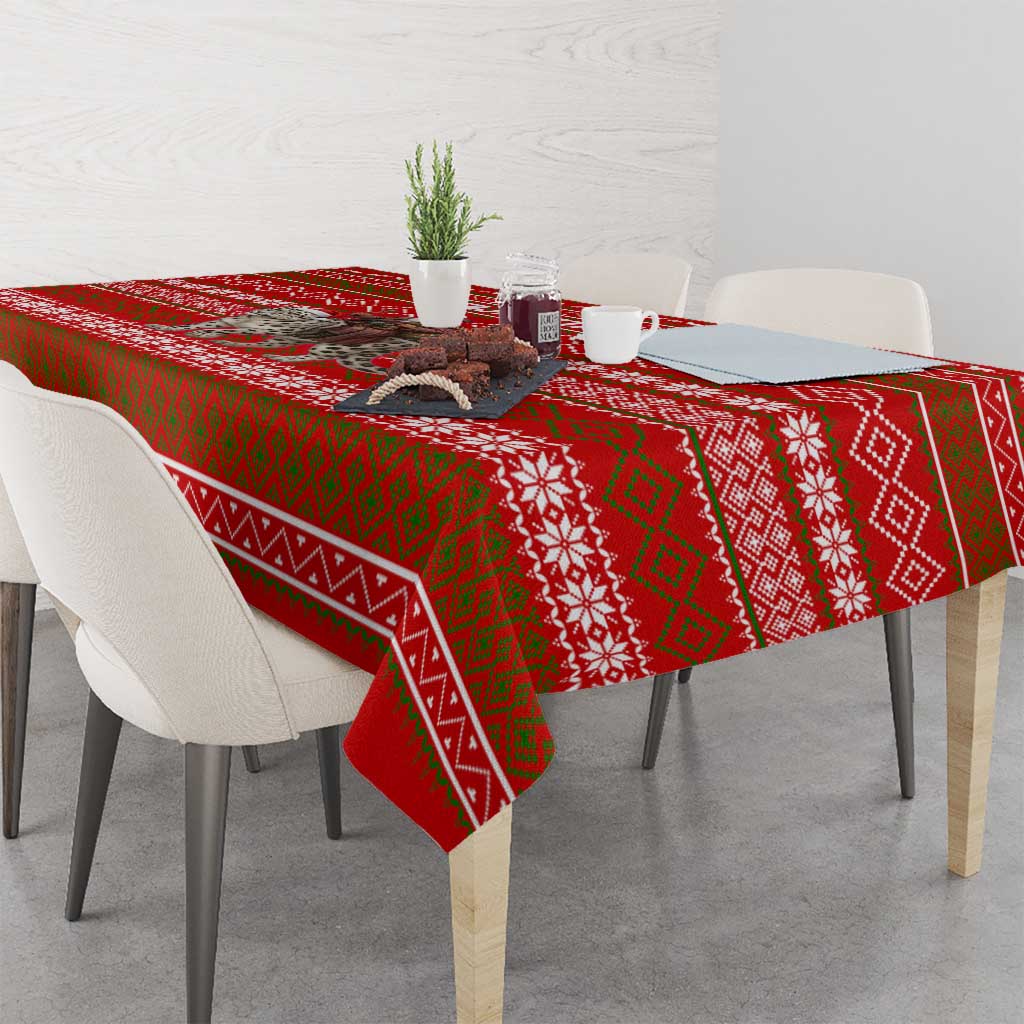 Tajikistan Christmas Tablecloth with Santa Riding Snow Leopard National Emblem and Red Holiday Pattern - Wonder Print Shop