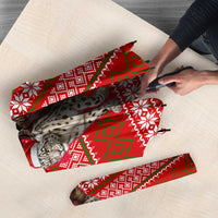 Tajikistan Christmas Umbrella with Santa Riding Snow Leopard National Emblem and Red Holiday Pattern - Wonder Print Shop