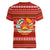 Tajikistan Christmas Women V-Neck T-Shirt with Santa Riding Snow Leopard National Emblem and Red Holiday Pattern - Wonder Print Shop