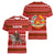 Tajikistan Christmas Women V-Neck T-Shirt with Santa Riding Snow Leopard National Emblem and Red Holiday Pattern - Wonder Print Shop