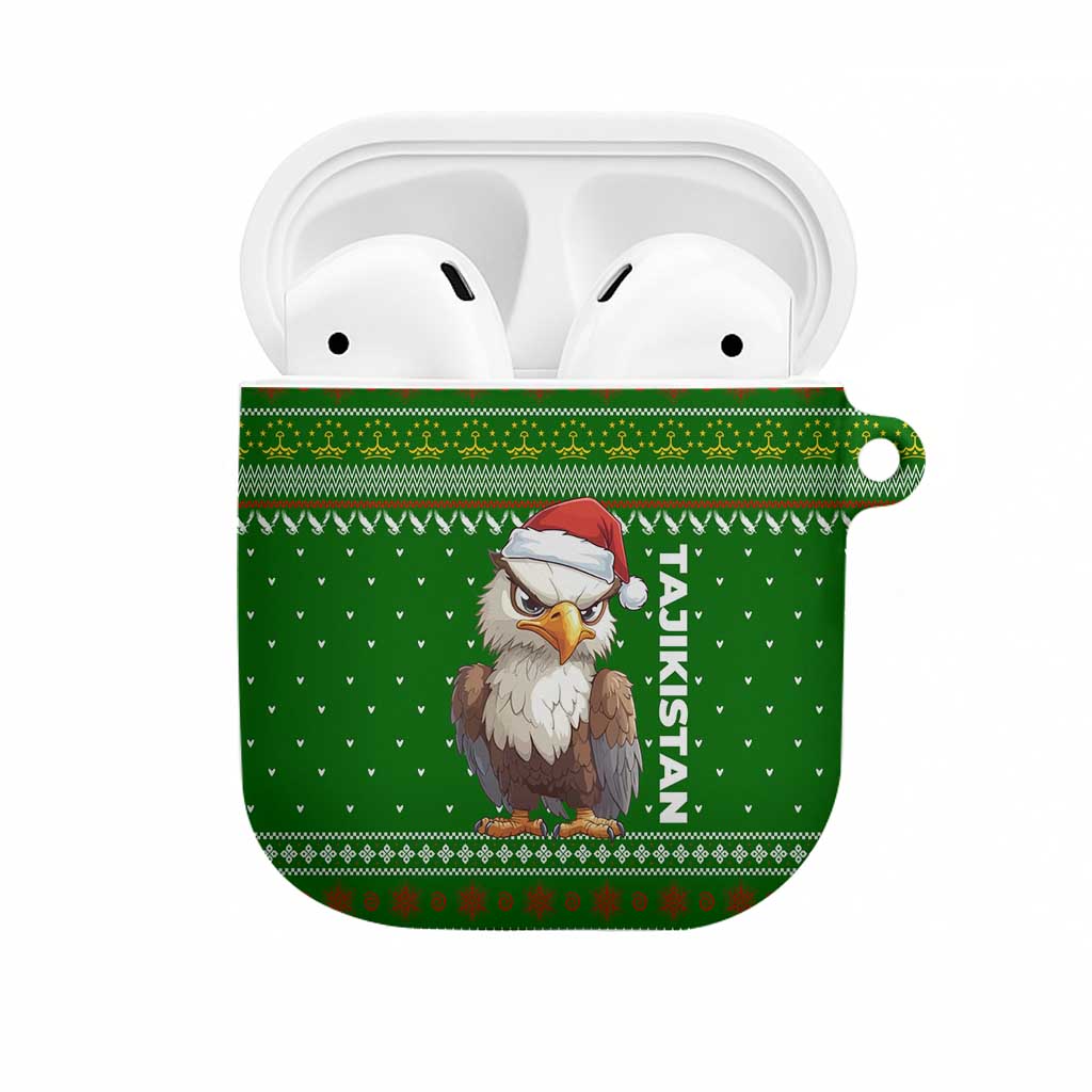 Tajikistan Christmas AirPods Case with Santa Hat Eagle Green Snowflake Pattern and Holiday Design - Wonder Print Shop