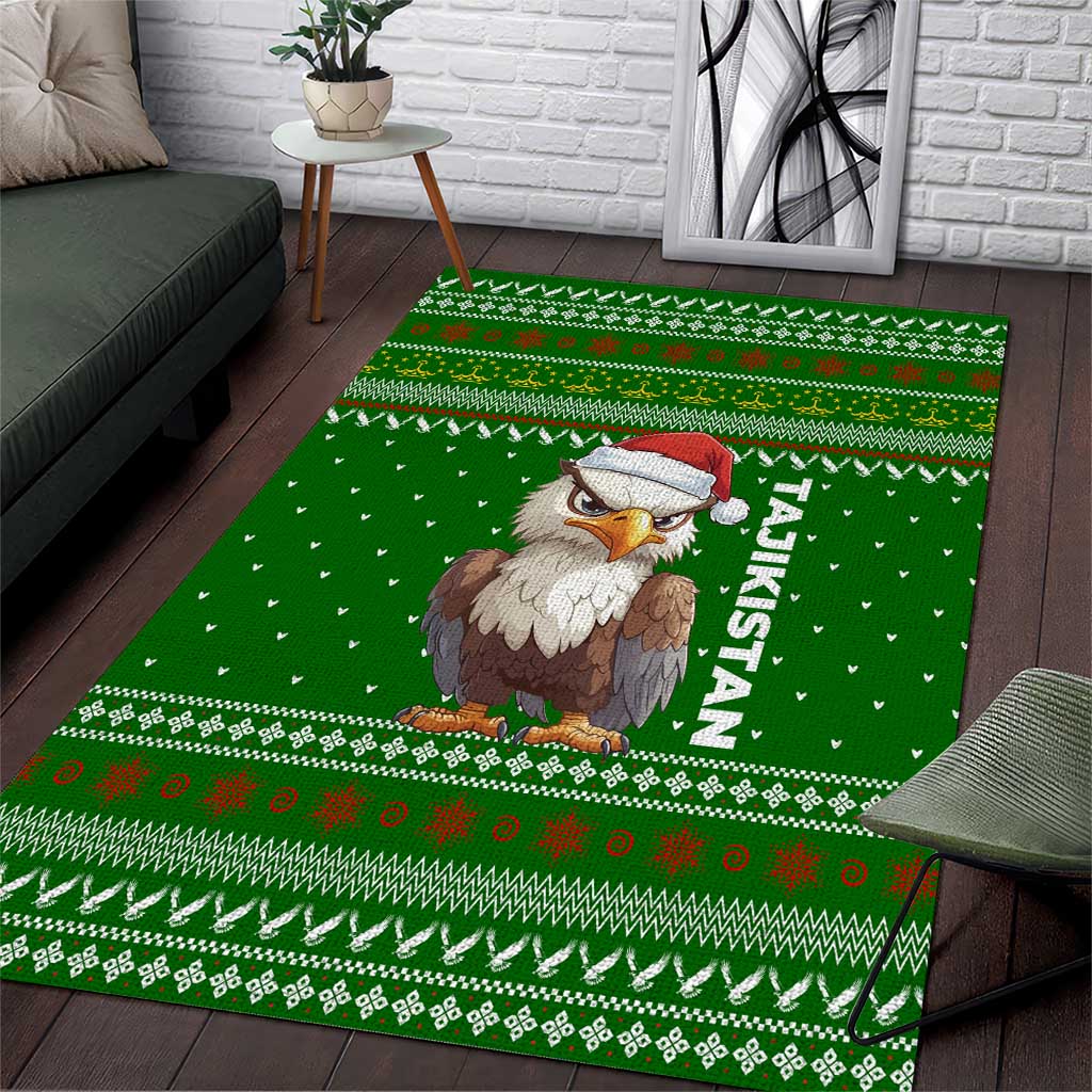 Tajikistan Christmas Area Rug with Santa Hat Eagle Green Snowflake Pattern and Holiday Design - Wonder Print Shop