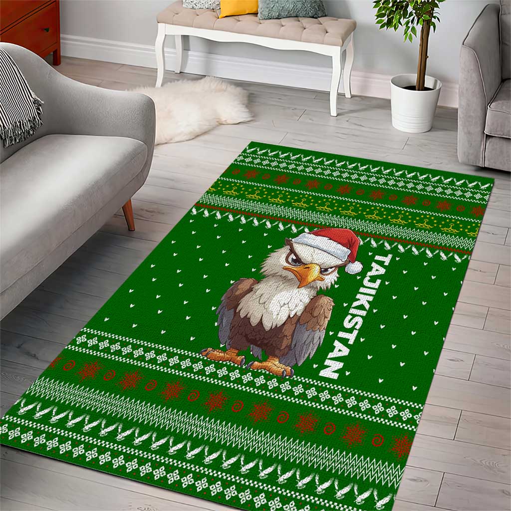 Tajikistan Christmas Area Rug with Santa Hat Eagle Green Snowflake Pattern and Holiday Design - Wonder Print Shop