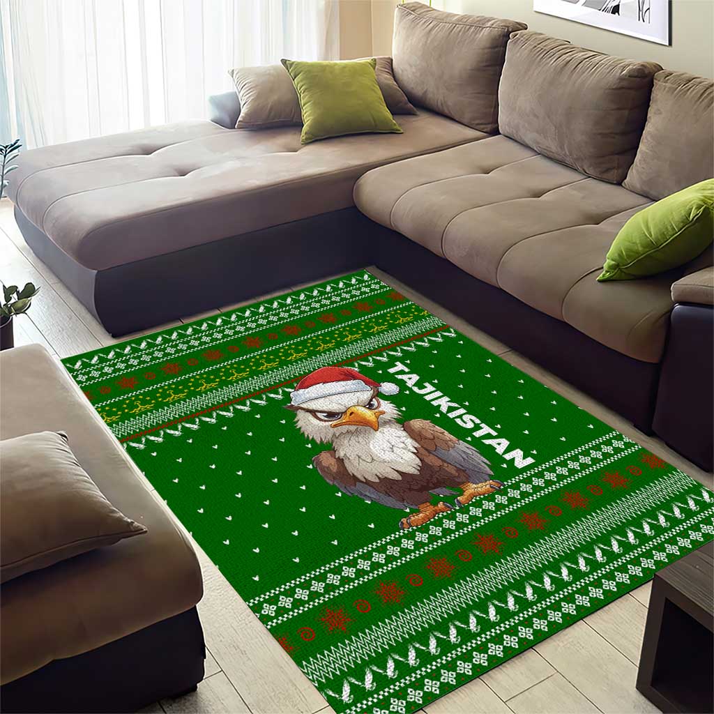Tajikistan Christmas Area Rug with Santa Hat Eagle Green Snowflake Pattern and Holiday Design - Wonder Print Shop