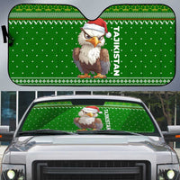 Tajikistan Christmas Auto Sun Shade with Santa Hat Eagle Green Snowflake Pattern and Holiday Design - Wonder Print Shop