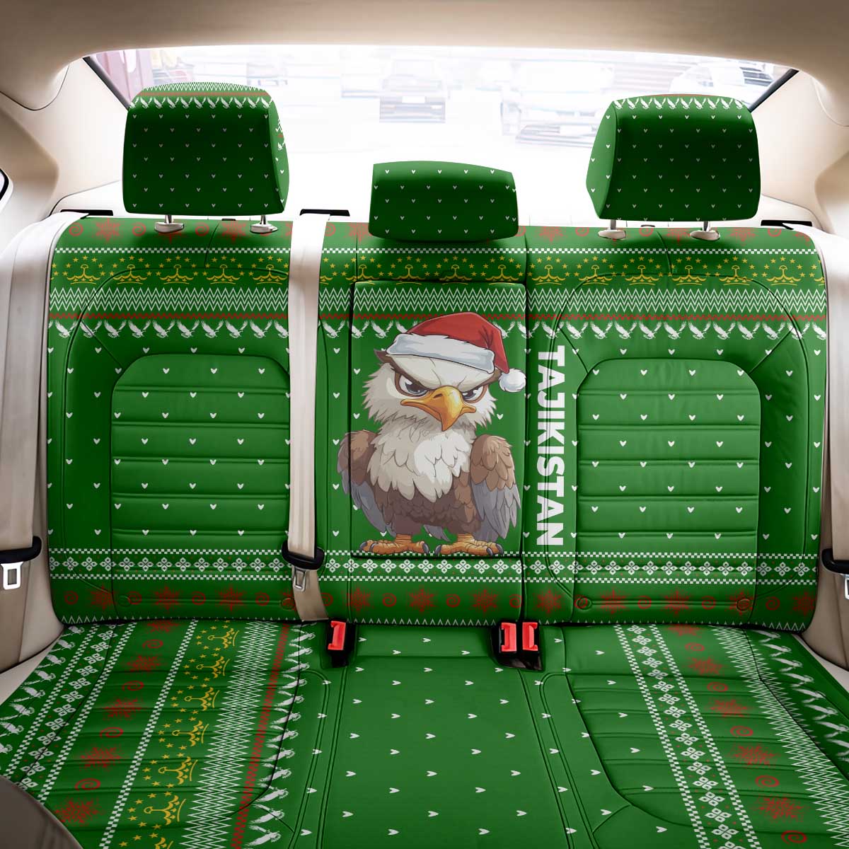 Tajikistan Christmas Back Car Seat Cover with Santa Hat Eagle Green Snowflake Pattern and Holiday Design - Wonder Print Shop