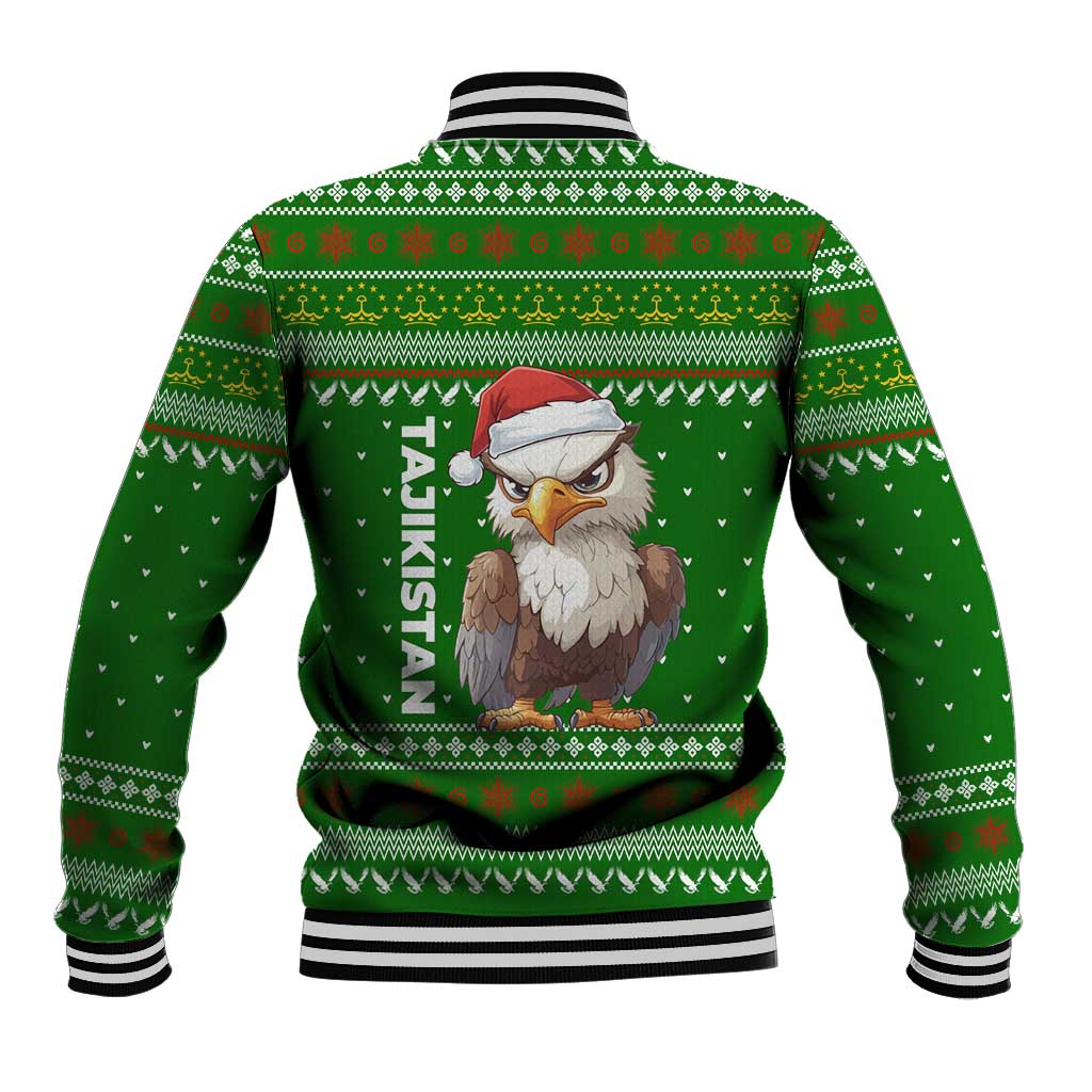 Tajikistan Christmas Baseball Jacket with Santa Hat Eagle Green Snowflake Pattern and Holiday Design - Wonder Print Shop