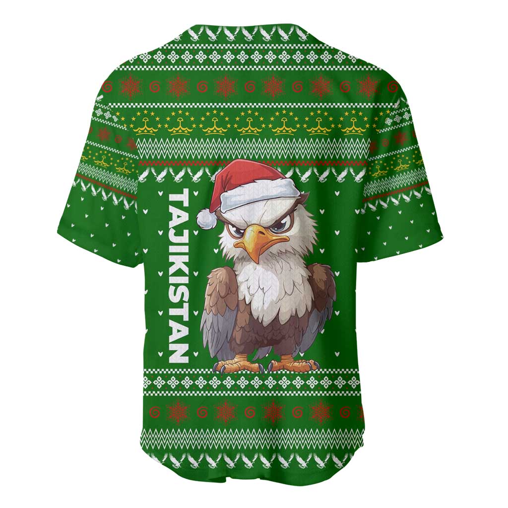 Tajikistan Christmas Baseball Jersey with Santa Hat Eagle Green Snowflake Pattern and Holiday Design - Wonder Print Shop