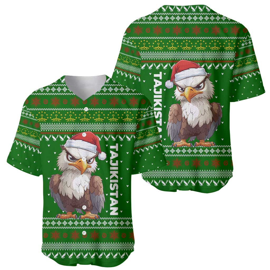 Tajikistan Christmas Baseball Jersey with Santa Hat Eagle Green Snowflake Pattern and Holiday Design - Wonder Print Shop
