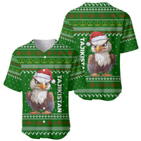 Tajikistan Christmas Baseball Jersey with Santa Hat Eagle Green Snowflake Pattern and Holiday Design - Wonder Print Shop