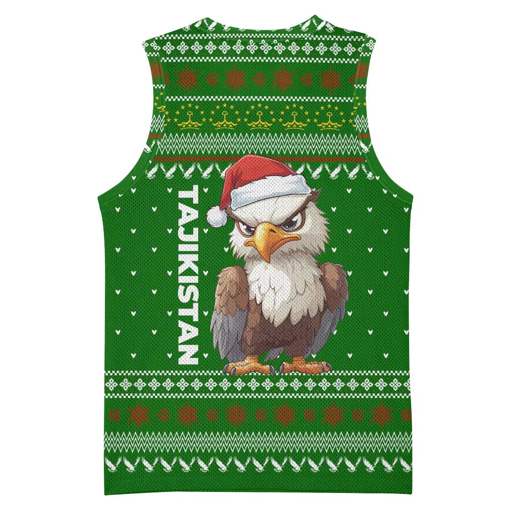 Tajikistan Christmas Basketball Jersey with Santa Hat Eagle Green Snowflake Pattern and Holiday Design - Wonder Print Shop