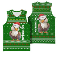 Tajikistan Christmas Basketball Jersey with Santa Hat Eagle Green Snowflake Pattern and Holiday Design - Wonder Print Shop