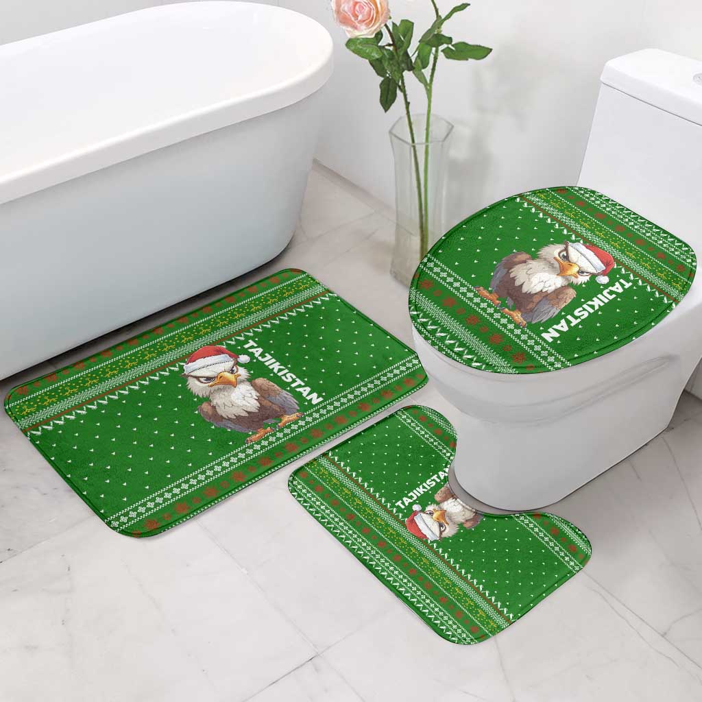 Tajikistan Christmas Bathroom Set with Santa Hat Eagle Green Snowflake Pattern and Holiday Design - Wonder Print Shop