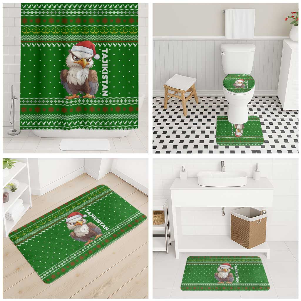 Tajikistan Christmas Bathroom Set with Santa Hat Eagle Green Snowflake Pattern and Holiday Design - Wonder Print Shop