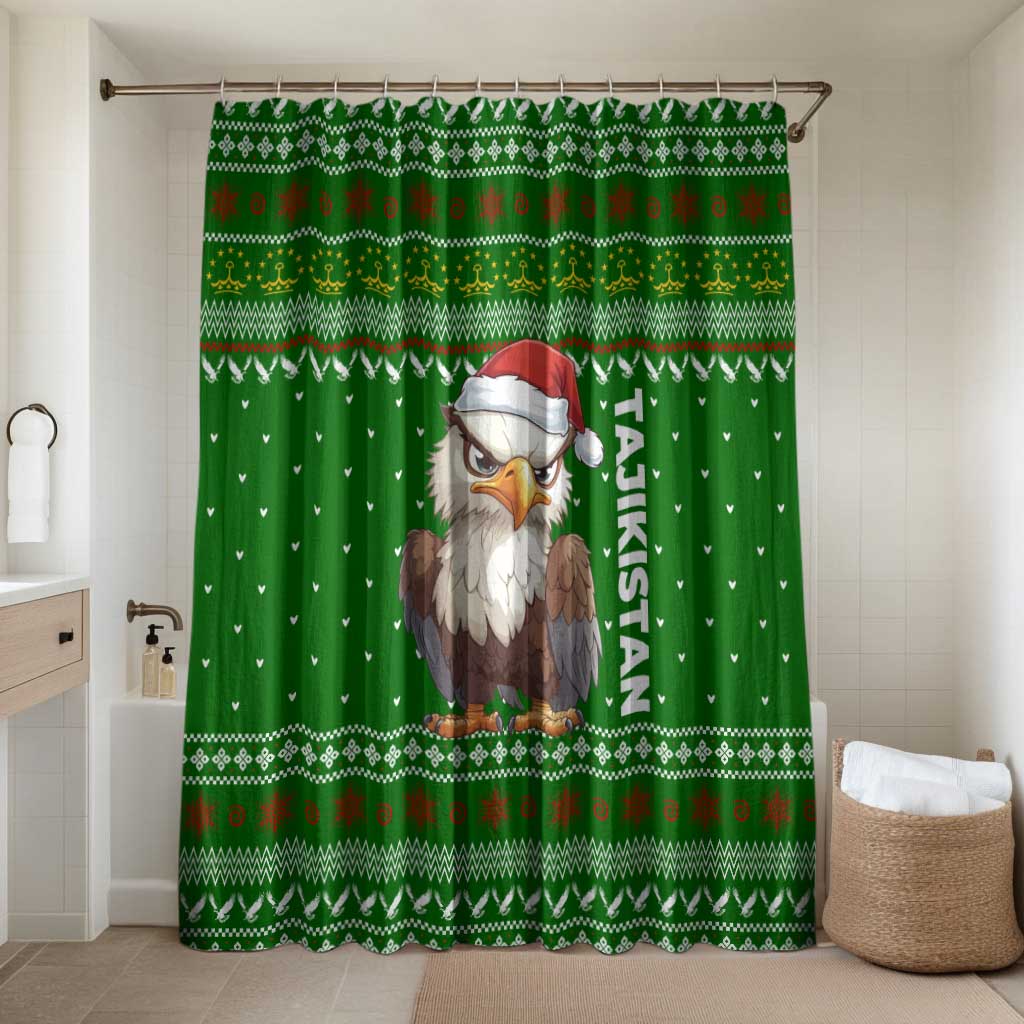 Tajikistan Christmas Bathroom Set with Santa Hat Eagle Green Snowflake Pattern and Holiday Design - Wonder Print Shop