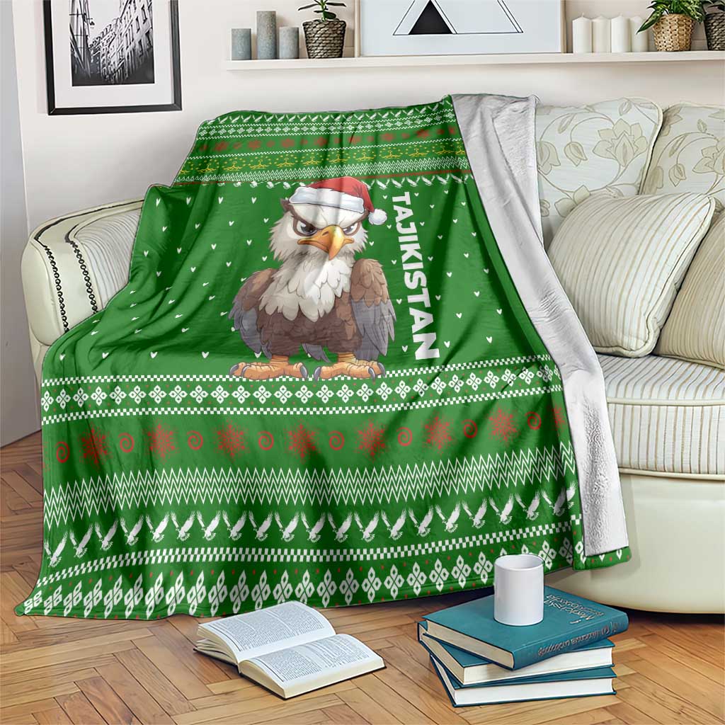 Tajikistan Christmas Blanket with Santa Hat Eagle Green Snowflake Pattern and Holiday Design - Wonder Print Shop