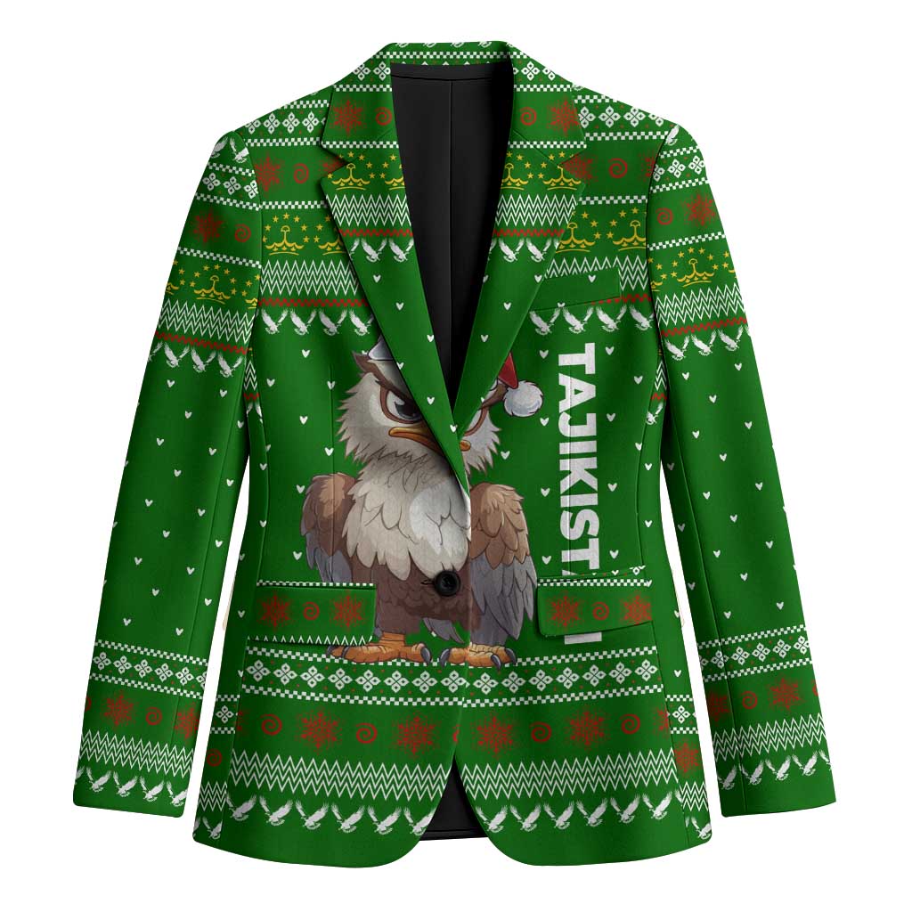 Tajikistan Christmas Blazer with Santa Hat Eagle Green Snowflake Pattern and Holiday Design - Wonder Print Shop
