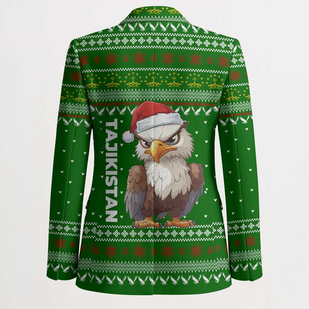 Tajikistan Christmas Blazer with Santa Hat Eagle Green Snowflake Pattern and Holiday Design - Wonder Print Shop