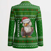 Tajikistan Christmas Blazer with Santa Hat Eagle Green Snowflake Pattern and Holiday Design - Wonder Print Shop