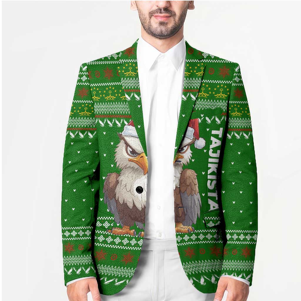 Tajikistan Christmas Blazer with Santa Hat Eagle Green Snowflake Pattern and Holiday Design - Wonder Print Shop
