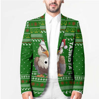 Tajikistan Christmas Blazer with Santa Hat Eagle Green Snowflake Pattern and Holiday Design - Wonder Print Shop