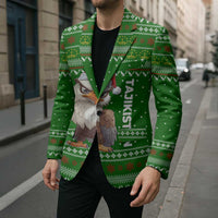Tajikistan Christmas Blazer with Santa Hat Eagle Green Snowflake Pattern and Holiday Design - Wonder Print Shop