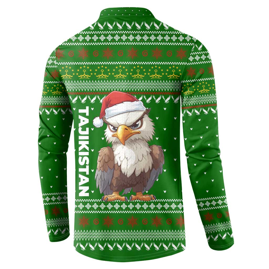 Tajikistan Christmas Button Sweatshirt with Santa Hat Eagle Green Snowflake Pattern and Holiday Design - Wonder Print Shop