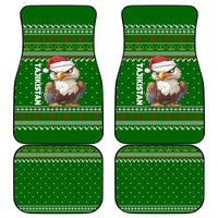 Tajikistan Christmas Car Mats with Santa Hat Eagle Green Snowflake Pattern and Holiday Design - Wonder Print Shop