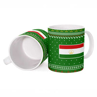 Tajikistan Christmas Ceramic Mug with Santa Hat Eagle Green Snowflake Pattern and Holiday Design - Wonder Print Shop