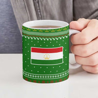 Tajikistan Christmas Ceramic Mug with Santa Hat Eagle Green Snowflake Pattern and Holiday Design - Wonder Print Shop