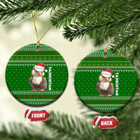 Tajikistan Christmas Ceramic Ornament with Santa Hat Eagle Green Snowflake Pattern and Holiday Design - Wonder Print Shop