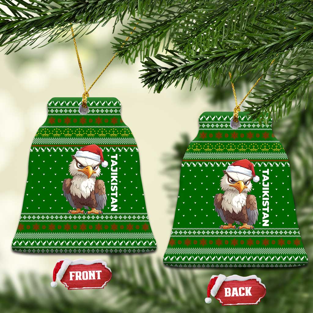 Tajikistan Christmas Ceramic Ornament with Santa Hat Eagle Green Snowflake Pattern and Holiday Design - Wonder Print Shop
