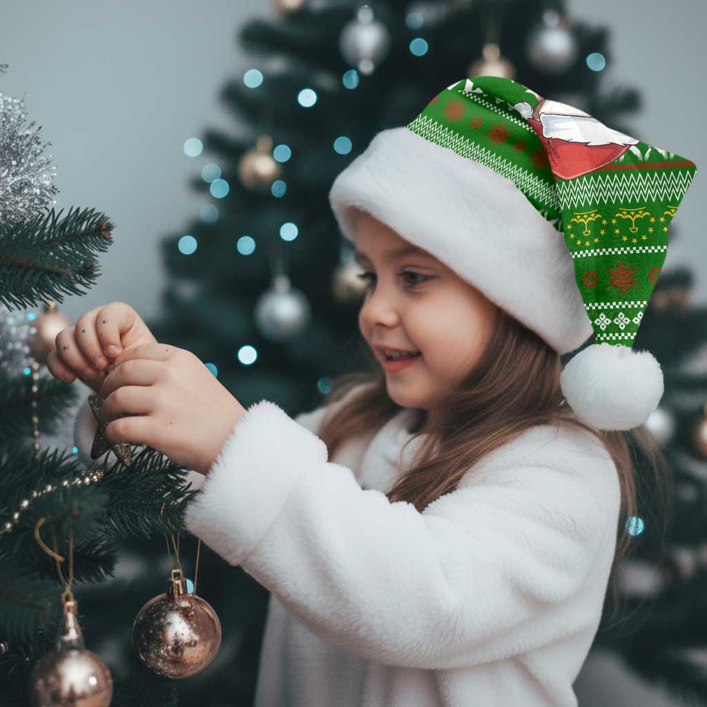 Tajikistan Christmas Santa Hat with Santa Hat Eagle Green Snowflake Pattern and Holiday Design - Wonder Print Shop