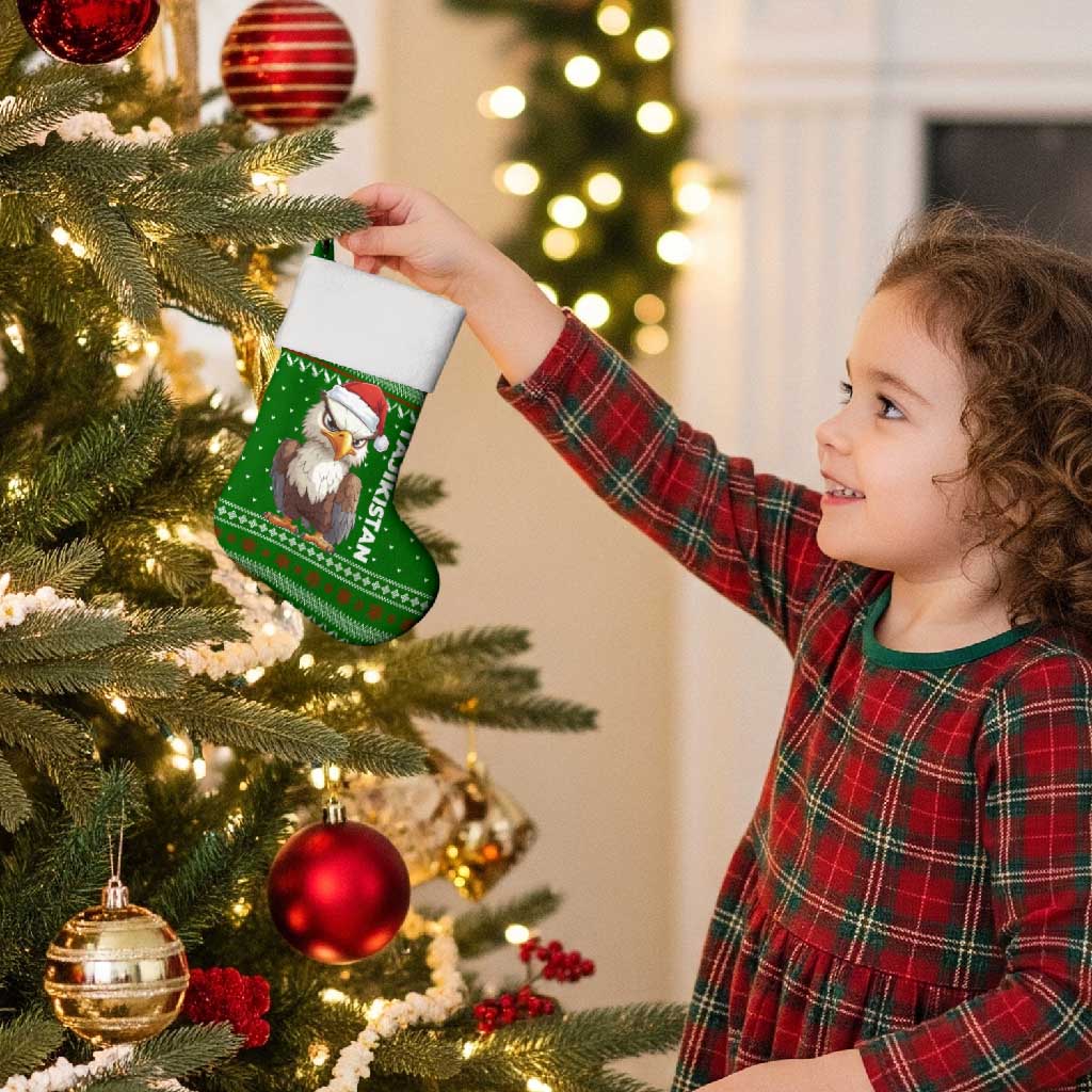 Tajikistan Christmas Stocking with Santa Hat Eagle Green Snowflake Pattern and Holiday Design - Wonder Print Shop