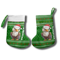 Tajikistan Christmas Stocking with Santa Hat Eagle Green Snowflake Pattern and Holiday Design - Wonder Print Shop