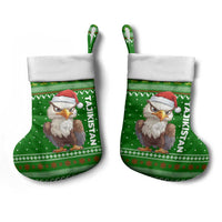 Tajikistan Christmas Stocking with Santa Hat Eagle Green Snowflake Pattern and Holiday Design - Wonder Print Shop